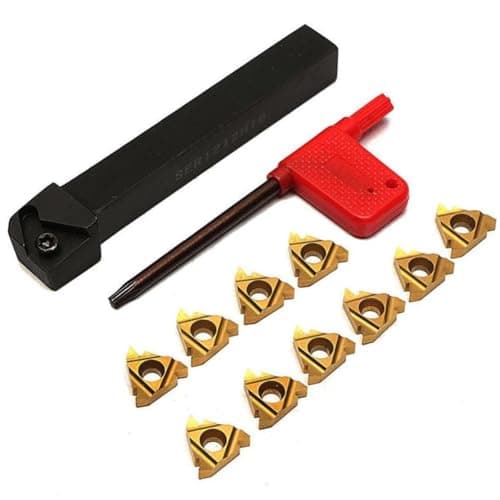 Image of EaseSunny 10Pcs 16ER AG60 Threading Inserts with SER1212H16 CNC Lathe Tool Holder, Alloy Steel Bar for Semi-Finishing External Threads