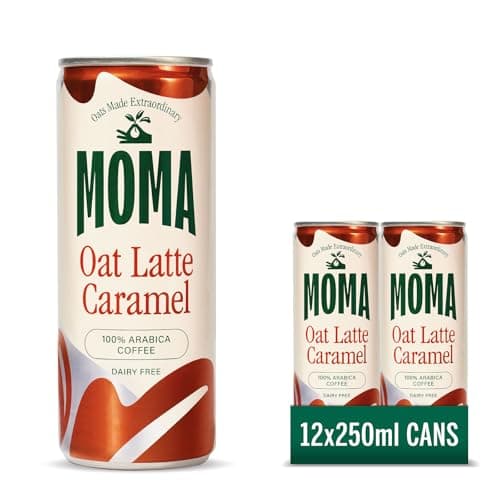 Image of MOMA Ice Coffee - CARAMEL OAT LATTE - 12 x 250ml Cans Multipack - Made with Oat Milk & Arabica Coffee Beans - Preservative Free, Vegan, Dairy Free - Ready To Drink Ice Coffee