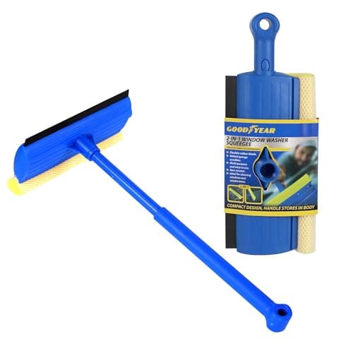 Image of Goodyear 2 In 1 Window Squeegee Flexible Rubber Blade| Netted Sponge Scrubber| Multi-purpose And Easy To Use| Non - Scratch| Ideal For Cleaning Windows And Windscreens| Compact Design, Easy Storage