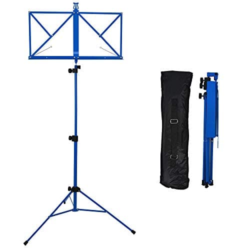 Image of A-Star Folding Music Stand, Lightweight, Height Adjustable Metal Sheet Music Holder with Carrying Bag - Blue