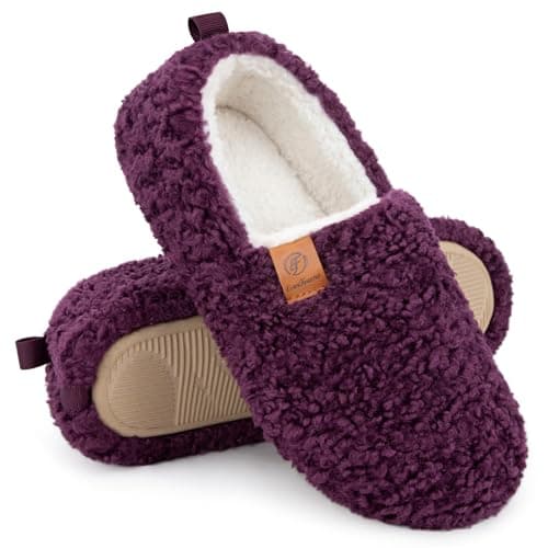 Image of EverFoams Women's Fuzzy Full Slippers Soft Comfy Faux Shearling Memory Foam Indoor House Shoes, Dark Aubergine, 5-6 UK