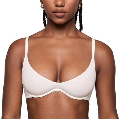 Image of INLYRIC Women's Inbarely Plus Plunge Bra Scoop Neck Unlined Underwire Sexy Demi Balconette Bras Coconut White 36E