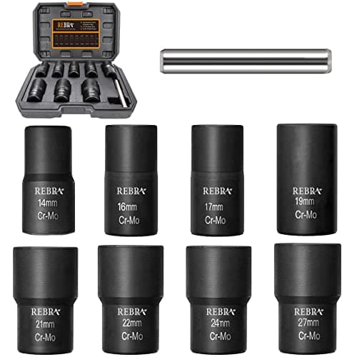 Image of Nut Bolt Extractor Set with Center Punch Bar, Easy Out Lug Nuts Remover Socket Set Tool for Stripped, Damaged, Rounded-Off, Rusted Bolts&Nuts 1/2 Drive 9-Pieces