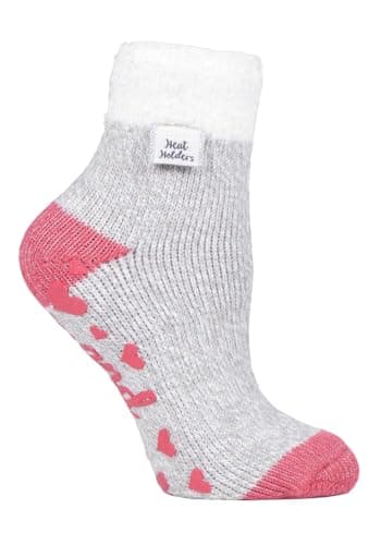 Image of HEAT HOLDERS - Ladies Feather Top Fluffy Low Cut Non Slip Thermal Lounge Bed Socks with Grips (4-8 uk, Light Grey (L Feather))