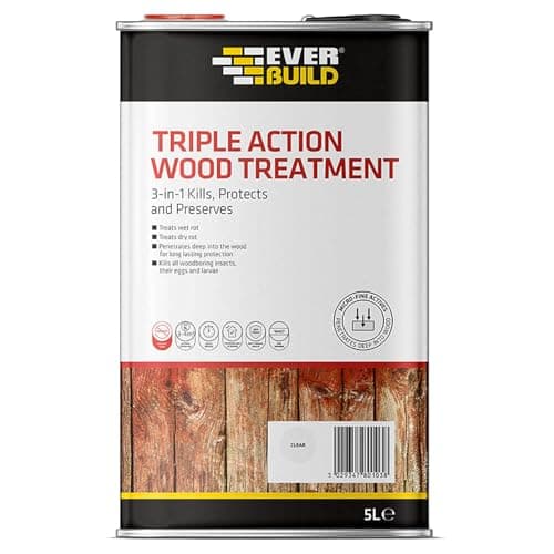 Image of Everbuild LJUN05 Triple Action (Kills, Protects and Preserves) Wood Treatment, Clear, 5 Litre