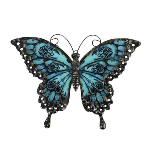 Image of Liffy Metal Butterfly Wall Decor Glass Outdoor Wall Art Sculptures 12" Hanging Garden Decorations Indoor Home Decorative Ornaments for Patio Yard Fence Bedroom Living Room