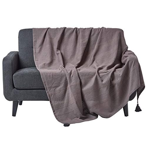 Image of HOMESCAPES - Rajput Ribbed Throw/Bedspread - 150 x 200 cm (60 x 80 Inches) - Charcoal Grey - Handmade 100% Cotton - Suitable for most 1 Seater Sofas and Single beds - Easy care washable at home