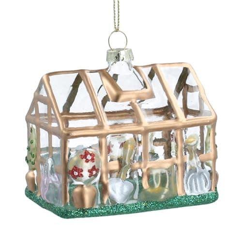 Image of Gisela Graham Glass Greenhouse Christmas Tree Decoration, miniature greenhouse, Gardener decoration