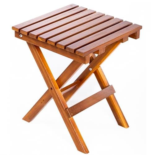 Image of Garden Gear Acacia Folding Side Table Wooden Outdoor Garden Patio Balcony Compact Foldable Side Table Weather Resistant Hardwood Drinks Snack Table