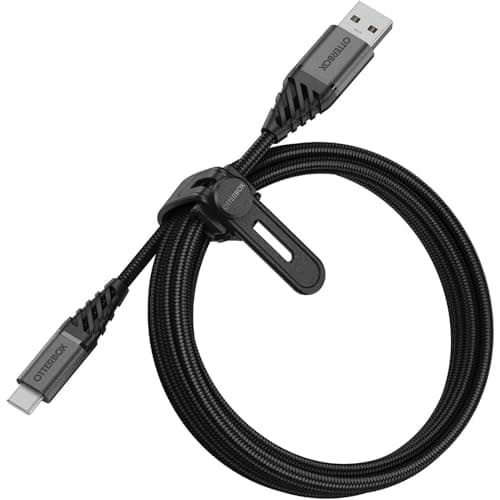 Image of OtterBox Premium Reinforced Braided USB-A to USB-C Cable, Charging Cable for Smartphone and Tablet, Ultra-Rugged, Bend and Flex Tested, 2M, Black