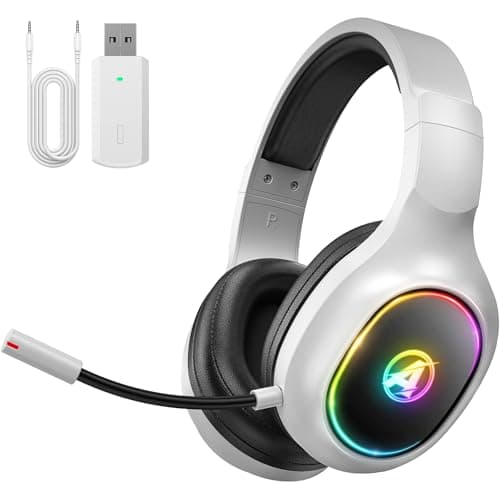 Image of Awinnasey PH1 Wireless Gaming Headset for PS5, PS4, PC -2.4 GHz Bluetooth Gaming Headphones with Noise-canceling Mic,Low Latency,Gaming Headset wih LED light,7.1 Surround Sound,Cream White