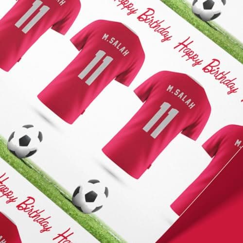 Image of Gift Wrap 4 U Liverpool Themed football jersey Gift Wrapping | Personalised Football Wrapping Paper | Rolls - 61cm Width | Birthday Present Idea | Liverpool Themed Wrapping Paper (Red, 1mt)