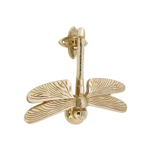 Image of Infinity Decor Solid Brass Dragonfly Shaped Door Knocker in Polished Brass Finish – Vintage Hand Door Knocker for Entrance Front Door Furniture