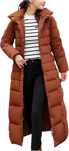Image of Suncadmious Womens Fashion Hooded Coat Quilted Long Puffer Jackets Waterproof Warm Winter Maxi Length Parka Coats (Brown,S)