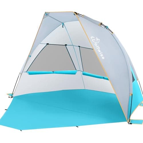 Image of Wolfwise Beach Tent Sun Shelter with Extendable Floor for Privacy, Portable Beach Tents Umbrella with Carrying Bag, UV Beach Shade for 3 Person, 210 x115x125 CM (83 x45x49 IN), Blue
