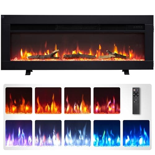 Image of FLAMEKO Dilton 36"/92cm 3-in-1 Electric Fireplace with Logs & Crystals, Freestanding, Wall Mounted, Recessed, 9 Colour Flame Effect, Media Wall Compatible, 900W - 1800W Heater, Remote