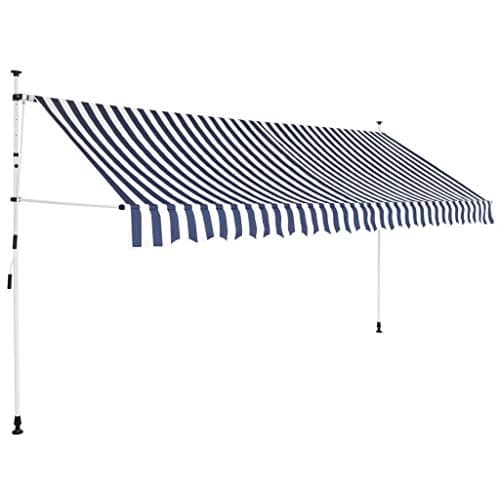 Image of vidaXL Manual Retractable Awning 137.8" Blue and White Stripes Canopy Shelter