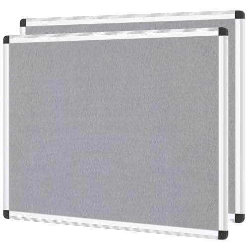 Image of VIZ-PRO Notice Board Felt Grey, 2 Pack, 90x60cm, Silver Aluminium Frame