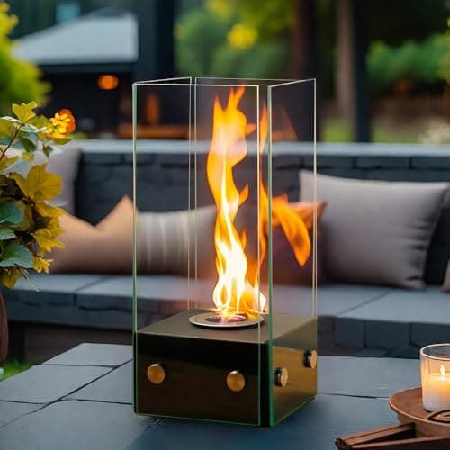 Image of JHY DESIGN Black 35cm High Metal and Glass Fireplace Fire Bowl Pot Fire Pit for Yard Garden Patio