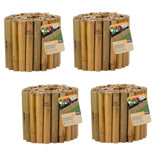Image of Garden Mile Set of 4 Lawn Edging Border Rolls 15cm x 100cm Heavy Duty Wooden Bamboo Garden Edging Border Ideal for Lawn Grass Pathways Flowerbed Garden Edge Versatile Border Fencing