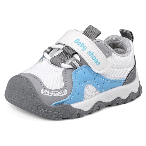 Image of LACOFIA Baby Boys Girls First Walking Shoes Toddler Anti-Slip Sneakers Infant Trainers Blue 5.5