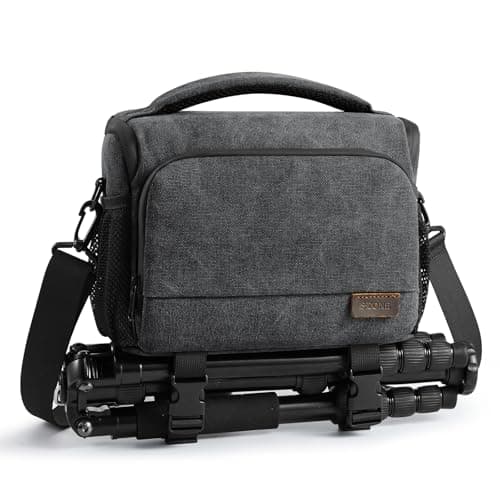 Image of S-ZONE Water Resistant Canvas Camera Sling Bag Photography Crossbody Strap for DSLR with Tripod Holder Trolley Sleeve