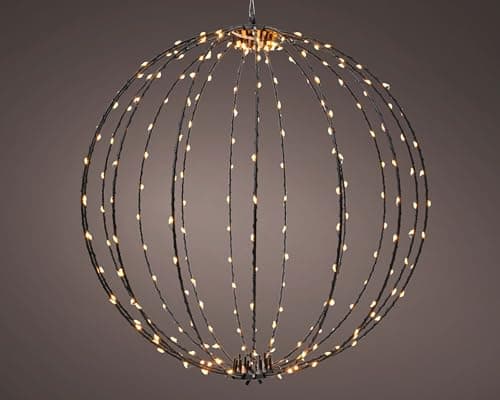Image of Kaemingk Black Christmas Metal Light Ball - Classic Warm LED Christmas Light - Globe Light - Metal Sphere Light - 28cm Metal Frame Ball - 192 Micro LEDs - Indoor Outdoor Christmas Decoration.