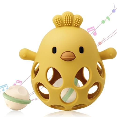 Image of Venditer Baby Teething Rattle Toy Grasping Ball with Rattle, Baby Teether Silicone BPA-Free Sensory Montessori Toy Early Development for Babies for 3, 6, 9 12 Month Gift Yellow