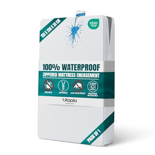 Image of Utopia Bedding Waterproof Mattress Encasement King Size (150 x 200 x 30 cm), Zippered Mattress Protector Cover, Bed Bug & Dust Mite Proof, White