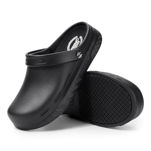 Image of FitVille Mens Wide Fit Recovery Clogs Garden Work Shoes with ArchMax Cushioned Arch Support Wide 10 UK Black