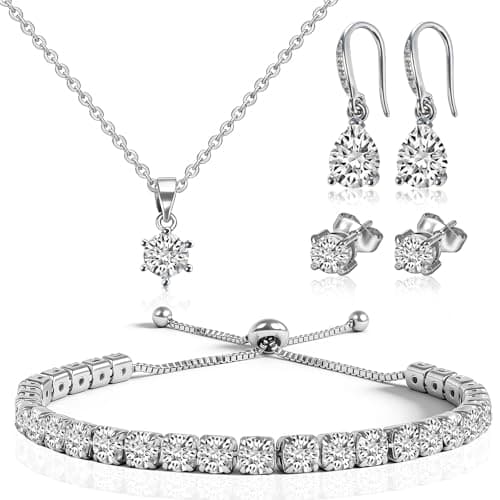 Image of Harmondy Jewellery Sets for Women, 6PCS Silver Necklace Bracelets and Earring Set for Daily Wear, Parties, Weddings & Special Occasions | Perfect Present and Premium Box Set (Silver)