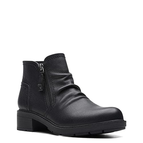 Image of Clarks Women's Hearth Dove Ankle Boot, Black Leather, 9