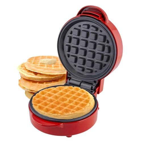 Image of Sensio Home Mini Waffle Maker Machine Red | Non Stick Coating | Recipes Included | Fun Snack Maker | Compact Size | Indicator Light | Cool Touch 550W