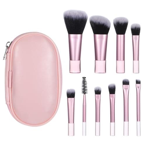 Image of 10 Pcs Mini Travel Makeup Brush Set With Pouch Pink Portable Travel Size Makeup Brushes Professional Cosmetic Brush Travel Essentials kits for Women Girls Foundation Brush Blush Powder Eye Shadow