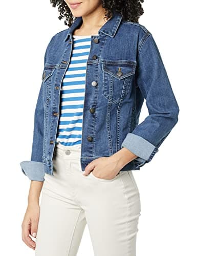 Image of Amazon Essentials Women's Regular-Fit Jean Jacket (Available in Plus Size), Medium Wash, L