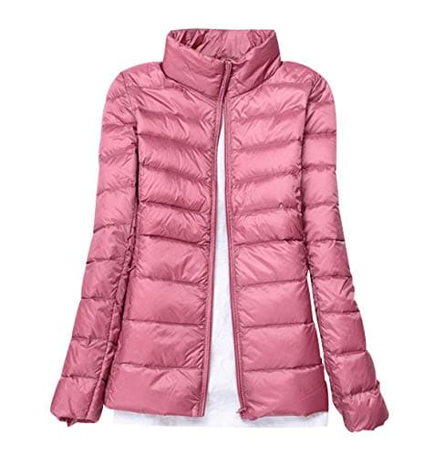 Image of Lightweight Down Jacket Women Womens Down Coats Women's Ultra Light Packable Down Jacket Down Filled Coat Stand Collar Quilted Padded Puffer Jacket Ladies Bubble Puffa Jacket Parka Winter Pink