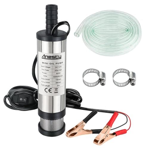 Image of Anesty Water Pump 12V Diesel Fuel Pump, Small Oil Fuel Transfer Pump Submersible Water Pump with Clip, Removable Filter, 3M Power Cord and Hose (Φ 38mm)