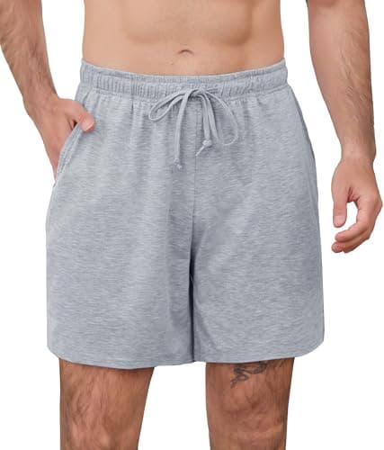 Image of Wikoan Mens Pyjama Bottoms Shorts Cotton Super Soft Comfy Lounge Sleep Shorts Men With Pockets Lightweight,Grey,L