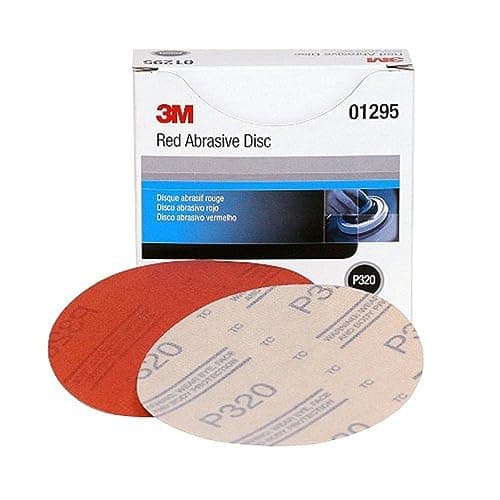 Image of 3M Hookit Red Abrasive Disc, 01295, 5 in, 320+ Grit No Hole, Pack of 50 for Auto Sanding, Primer Sanding, E-Coat Sanding