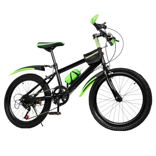 Image of LUNICASHA 20 Inch Kids Mountain Bike for Boys Girls 4.26 to 4.9 Feet Tall, 7-Speed Bike with Disc Brake and Mudguards, Height Adjustable Bicycle (Green)