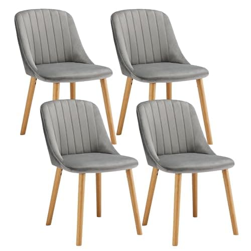 Image of Goeurvant Dining Chairs Polyester Kitchen Chairs Set of 4 Upholstered Chair for Living Room with Wood Legs, Light Grey