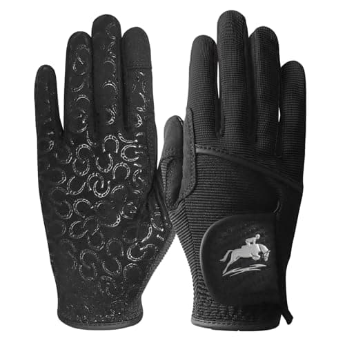 Image of AMRTA Horse Riding Gloves Women Equestrian Horseback Gloves in Pair, Ladies Riding Comfortable Grip Breathable Lightweight Color Black Purple Pink (Black, S)