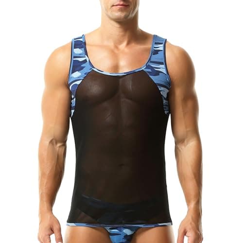 Image of YUFEIDA Men's Vests Classic Camouflage Tank Tops Sheer Soft Sleeveless Undershirts Muscle Fit Vest Top