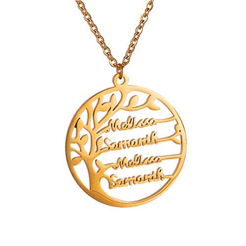 Image of Personalised family named necklace family tree silver necklace names silver tree of life necklace for women necklace with names of children personalised necklace for mum (gold)