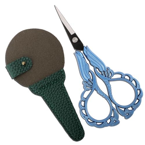 Image of YOUGUOM Precision Detail Scissors, Mini Sewing Embroidery Scissor with Cover for Crafts Artwork Needlepoint Cross Stitch Paper Cutting Thread Snips Blue