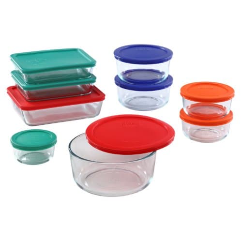 Image of Pyrex 18-Piece Glass Food Storage Set with Multi-Color Lids by World Kitchen (PA)