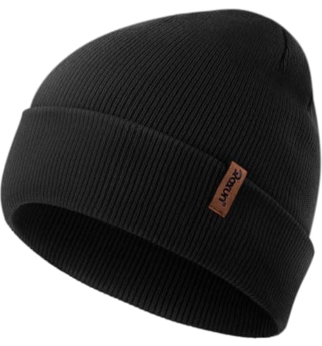 Image of ROXUN Mens Winter Hat Kint Cuffed Beanie for Women Soft Warm Unisex Windproof Skull Cap Black
