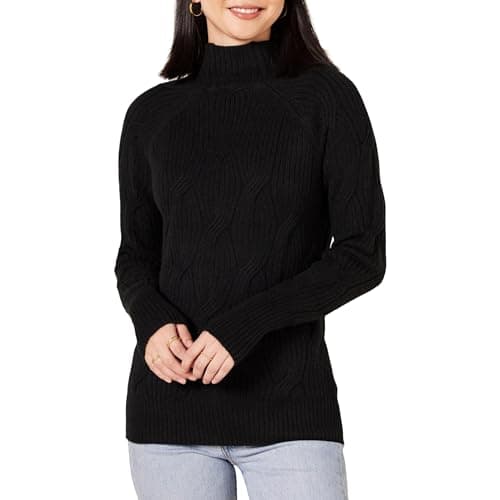 Image of Amazon Essentials Women's Soft Touch Cable Knit Funnel Neck Chunky Jumper, Black, M