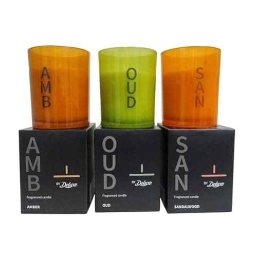 Image of Deluxe 3 Candle Gift Set | Oud, Amber & Sandalwood | 200g Luxury Scented Candles for Home, Relaxation & Gifts | Long Lasting Soy Wax | Premium Aromatherapy Candle Collection