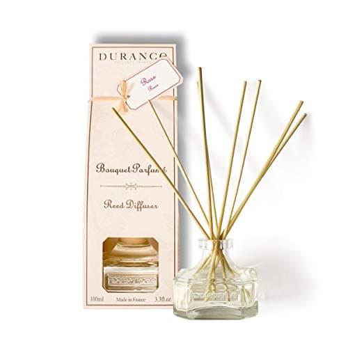 Image of DURANCE Scented Reed Diffuser 100ml - Rose/Rosebud Fragrance - Scented Bouquet Glass Bottle & 8 Wooden Reed Sticks - Aromatherapy Air Freshener - Room Fragrance